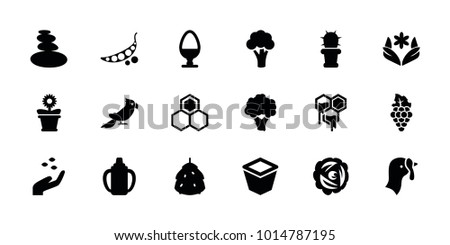 Natural icons. set of 18 editable filled natural icons: turkey, berry, cauliflower, hand with seeds, flower, pot for plants, flower pot, cactus, egg, nest, grape, honey