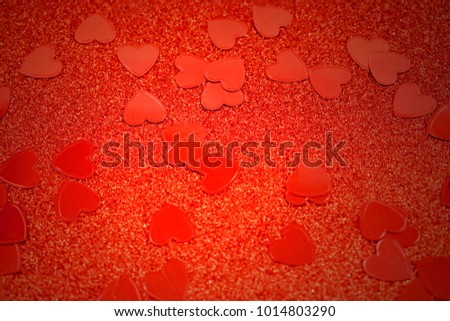 Red background with hearts stock images. Red hearts background. Red Valentine Day glitter background