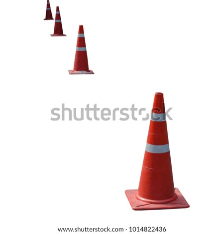Traffic cone plastic with red and white for safety close up isolated on white background with clipping path
