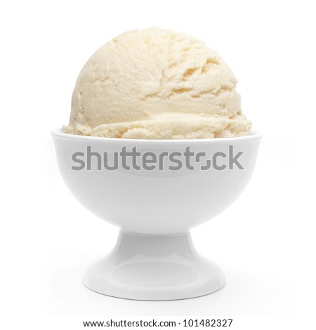 Vanilla ice cream in sundae dish bowl isolated on white background