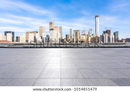marble floor with panoramic cityscape 