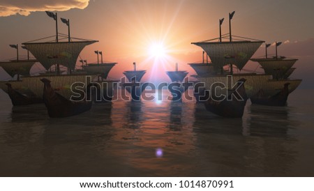 old ships sunset over sea