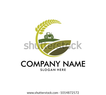 vector logo design for agriculture, agronomy, wheat farm, rural country farming field, natural harvest Royalty-Free Stock Photo #1014872572