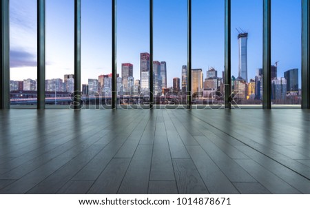 beijing cityscape and skyline with empty glass window