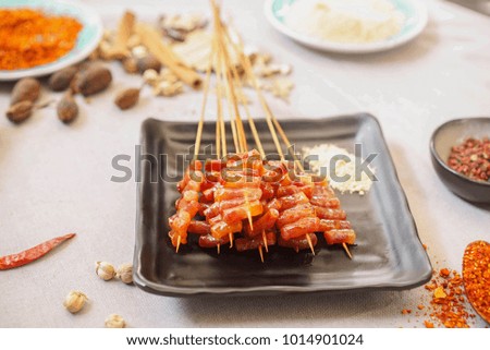 Grilled sausages barbecue skewers gourmet food photography spicy background big picture photography