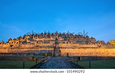 Borobudur Temple Morning before Sunrise with Star Trail in Yogyakarta, Java, Indonesia.