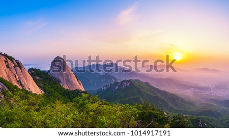 Sunrise of Bukhansan mountain in Seoul City. Bukhansan National Park, South Korea