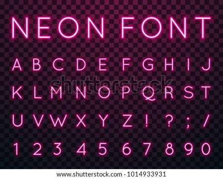 Vector set of characters in retro style. Neon font. Alphabet with glow effect. The letters and numbers in the style of techno. Royalty-Free Stock Photo #1014933931