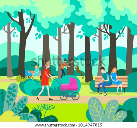 People in the park. Public park in the City. Vector illustration.