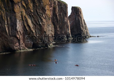 Kayaking at Perce Rock  Quebec Canada Stock Photo