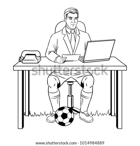 Businessman soccer football player coloring raster illustration. Work and rest metaphor. Isolated image on white background. Comic book style imitation.
