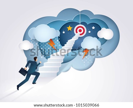 Businessman running up stairway to the target, Challenge, Trouble, obstacles, Path to the goal, Business concept growth to success, Creative ideas, Reach the target, Paper art vector and illustration
 Royalty-Free Stock Photo #1015039066