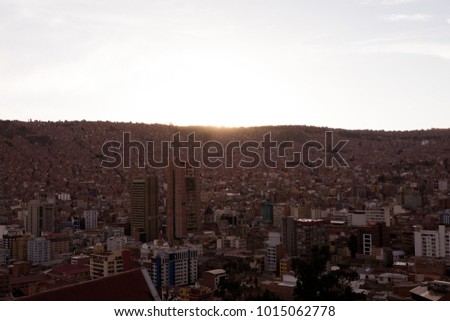 Skyline of La Paz, Bolivia during sunset