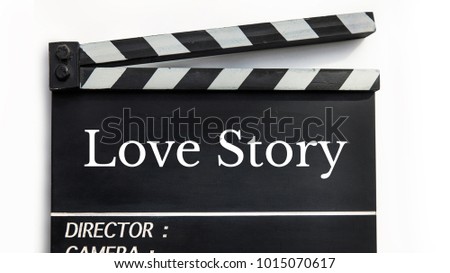 film slate for love story title, wooden clapper board