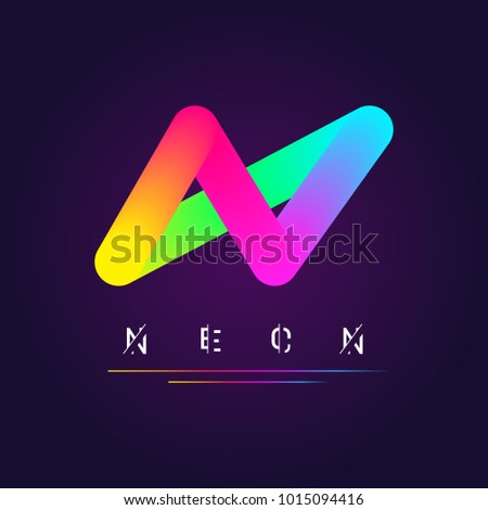 Neon gradiental logo with bright colors and disjointed glitchy text effect Royalty-Free Stock Photo #1015094416