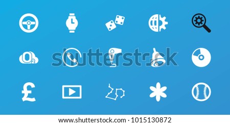 Editable 15 circle icons: flower, pound, bell, play, baseball, cd, wrist watch, call, hair dryer, o2 oxygen, dice, wheel, gear, clobe gear