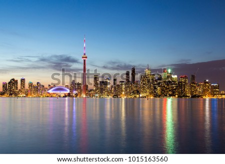 The city of Toronto, Canada. Seen from Olympic island on Lake Ontario.