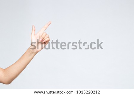 A hand point something isolated on white background.
