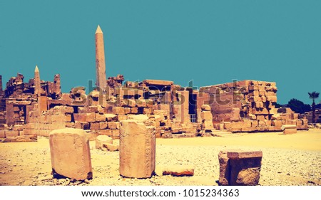 Ancient Obelisk with hieroglyphs at Karnak Temple, Egypt, Luxor