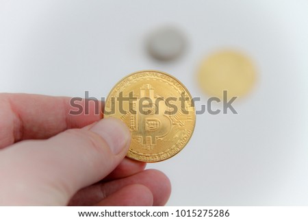 Bitcoin, Digital Cryptocurrency - Golden coin with bitcoin symbol