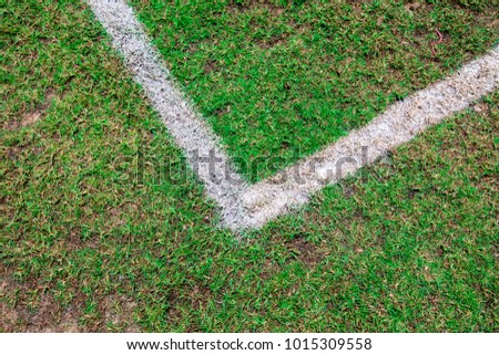 White corner on a football field with  surface green. Sports