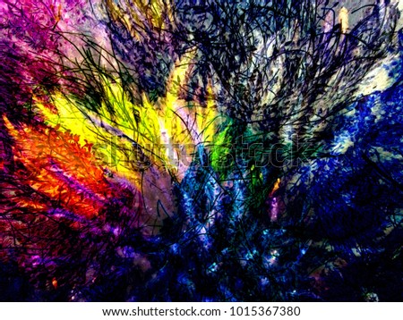 Abstract colorful background of dried grasses dyeing. Mysterious jungle concept.
