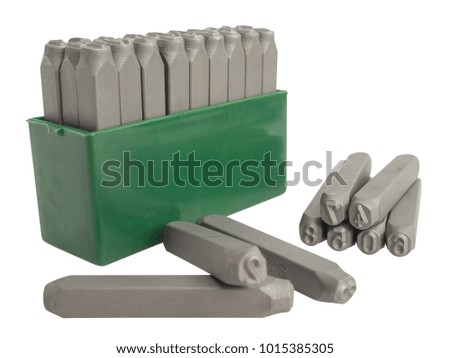 Metal stamping  is a name or number. The picture on white background.