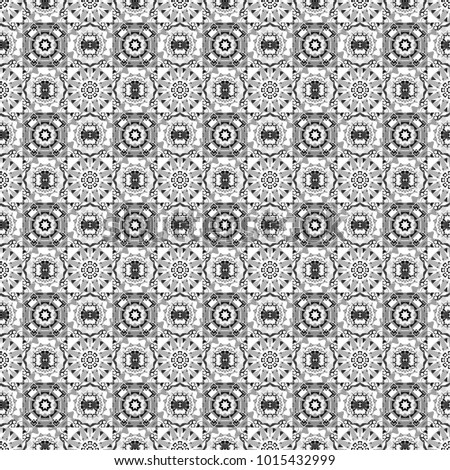 Seamless pattern with decorative geometric and abstract elements in black, white and gray colors. Vector illustration.