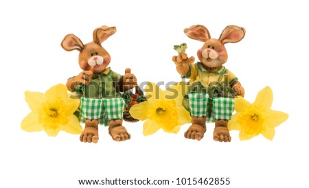 Decorative clay bunnies with daffodils