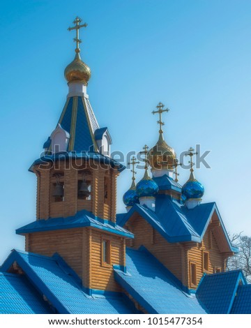 wooden Orthodox Church on sky background