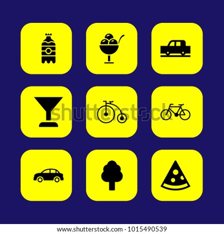 Summertime vector icon set. ice cream, bicycle, drink and pizza