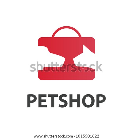 Pet shop logo isolated on white, flat pet store logotype, dog head on bag icon, zoo goods image