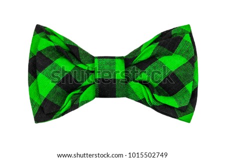 fashionable black with green plaid bow tie isolated on white background