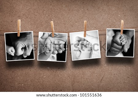 Pictures of  parent hand and baby hand hanging on the rope