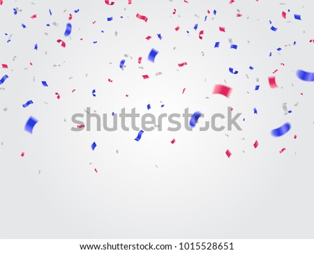 Celebration background template with confetti and ribbons red and blue  Royalty-Free Stock Photo #1015528651