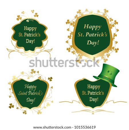 golden frames with clovers for st patrick day - vector set