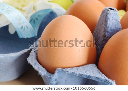 Eggs in colored cartoon package