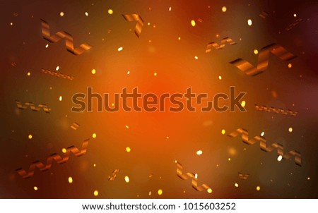 Dark Orange vector layout with festival confetti. Modern geometrical abstract illustration with carnival ribbons. The pattern can be used for new year ad, booklets.