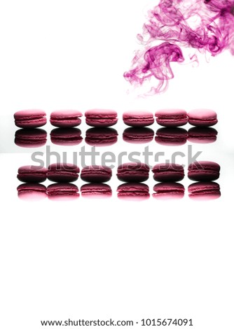 Collage with pink sweets, macarons . two images in one. on white