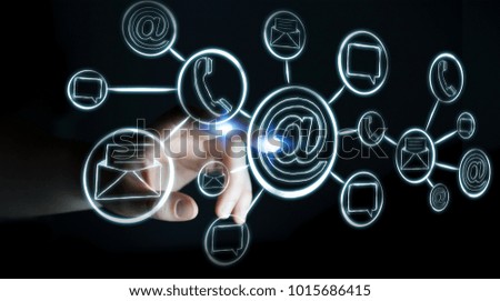 Businesswoman on blurred background touching hand-drawn graph with contact and connections