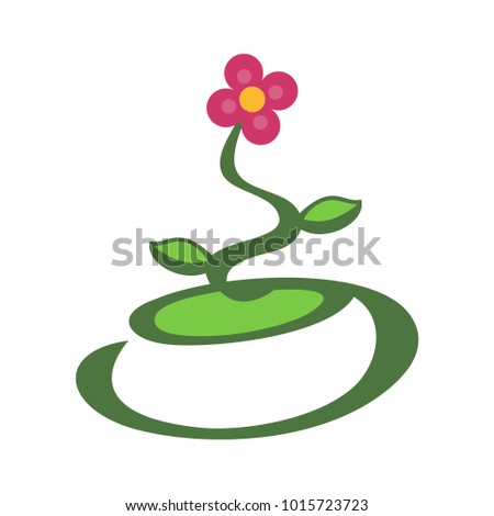 Beautiful flower with green leaves. Vector illustration