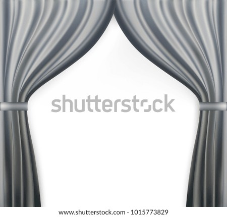 Naturalistic image of Curtain, open curtains Gray color.  Illustration. 