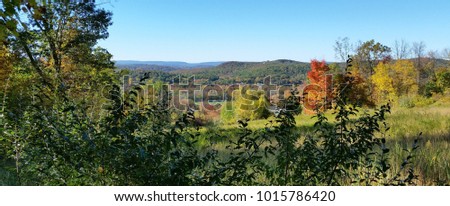 Open Field of Greens in a Rural, Long Distance Landscape in Autumn, With Blue Skies