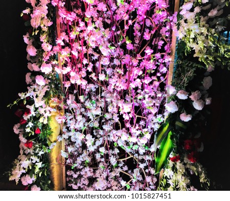 colorful white and violet flowers decoration at night