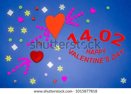 Valentines day card with hearts on colored background