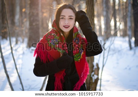 Winter girl in the forest