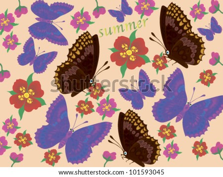 Background. Flowers with butterflies
