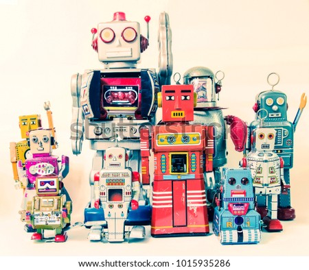 Vintage robot toys team  toned image