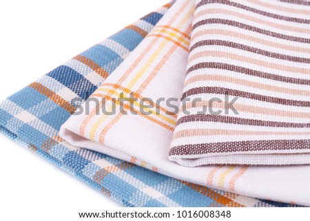 Colorful kitchen towels closeup picture.