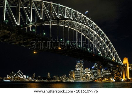 view of central sydney city harbour area in australia at night